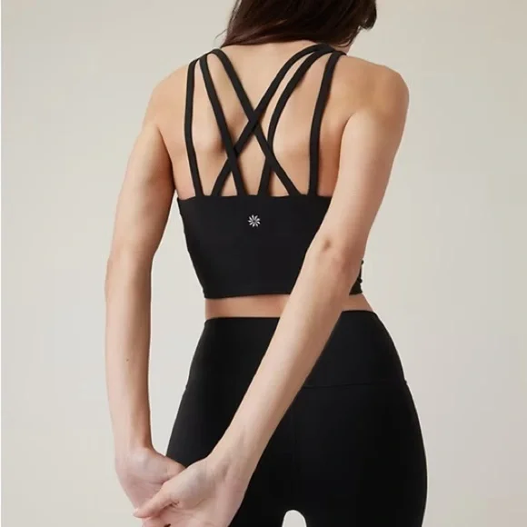 Athleta Black Longline Conscious Strappy Crop Bra - Picture 3 of 5
